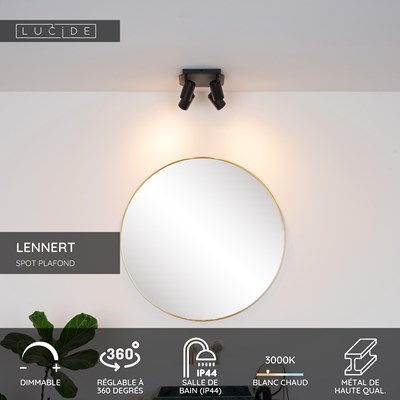 Lucide LENNERT - Spot plafond Salle de bains - LED Dim. - GU10 - 4x5W 3000K - IP44 - Noir